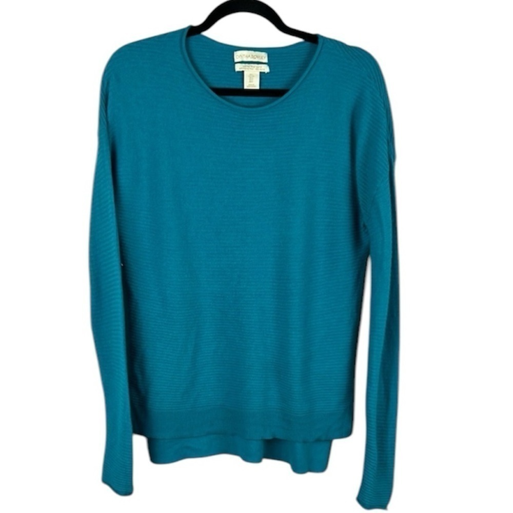 Cynthia Rowley Merino Wool Blend Sweater Teal Long Sleeve Lightweight Large